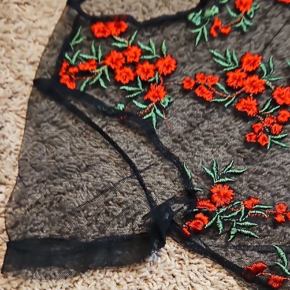 Twinkle By Wenlan Sheer Mesh Embroidered Top - Picture 6 of 11